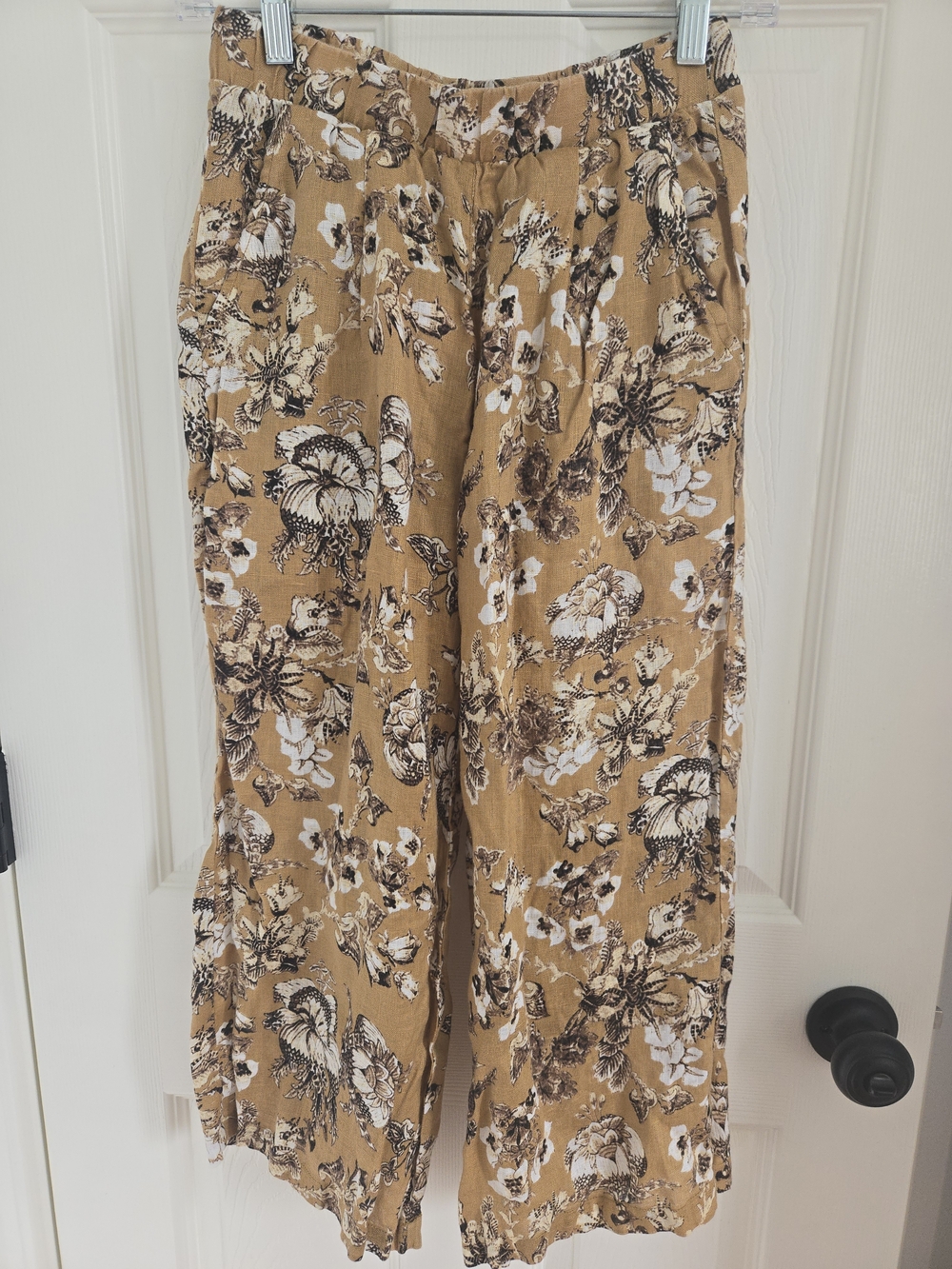 100% Linen Womens Floral Wide-Leg Pants in Earth Tones, Sz XS, Elie Tahari